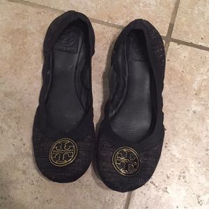 Tory Burch black and gold flats